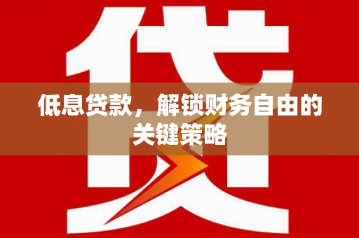 新界低息贷款，解锁财务自由的关键策略